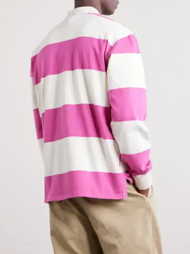 Drake's Grandad-Collar Striped Cotton-Jersey Half-Placket Shirt - Men | Thumbnail 4