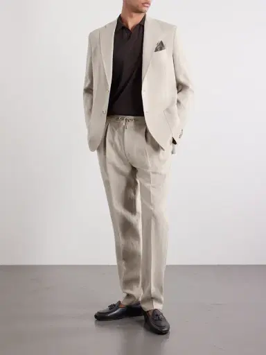 De Petrillo Straight-Leg Pleated Linen Suit Trousers - Men | Thumbnail 2