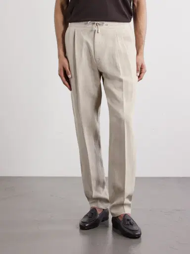 De Petrillo Straight-Leg Pleated Linen Suit Trousers - Men | Thumbnail 3