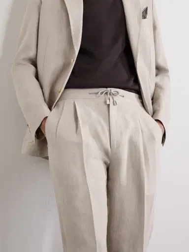 De Petrillo Straight-Leg Pleated Linen Suit Trousers - Men | Thumbnail 5