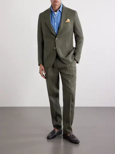 De Petrillo Straight-Leg Pleated Linen Suit Trousers - Men | Thumbnail 2