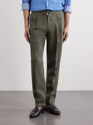 De Petrillo Straight-Leg Pleated Linen Suit Trousers - Men | Thumbnail 3