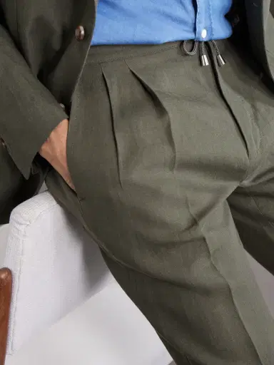 De Petrillo Straight-Leg Pleated Linen Suit Trousers - Men | Thumbnail 5