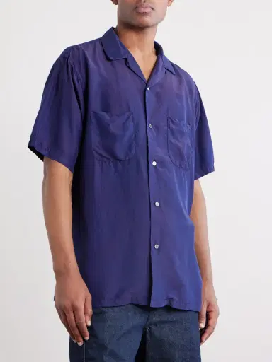 Blue Blue Japan Convertible-Collar Indigo-Dyed Silk-Habotai Shirt - Men | Thumbnail 3