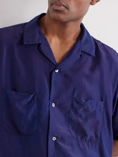 Blue Blue Japan Convertible-Collar Indigo-Dyed Silk-Habotai Shirt - Men | Thumbnail 5