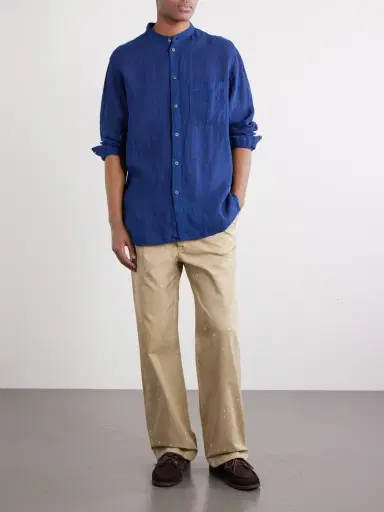 Blue Blue Japan Grandad-Collar Linen-Chambray Shirt - Men | Thumbnail 2