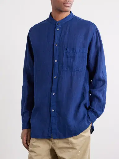 Blue Blue Japan Grandad-Collar Linen-Chambray Shirt - Men | Thumbnail 3