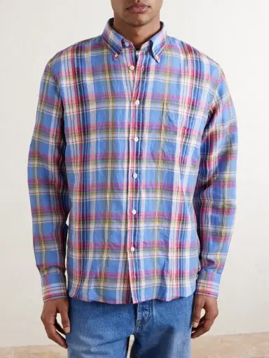 Hartford Button-Down Collar Checked Linen and Cotton-Blend Shirt - Men | Thumbnail 3