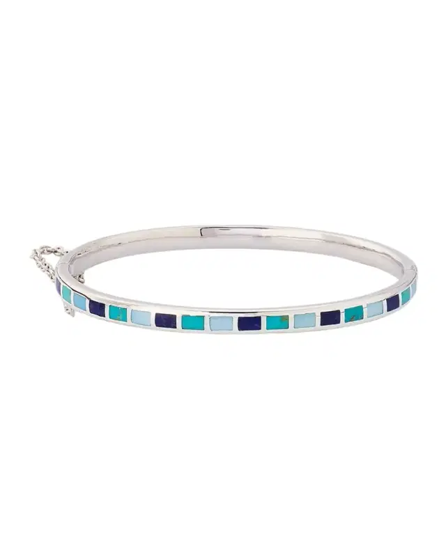 Lapis, Blue MOP and Turquoise Dash Bangle Bracelet in Sterling Silver Lapis, Blue MOP and Turquoise Dash Bangle Bracelet in Sterling Silver