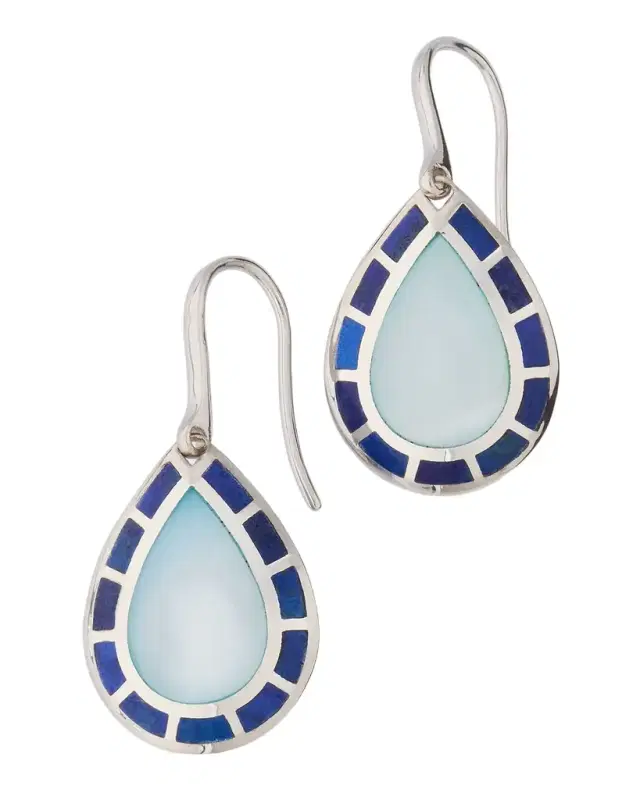 Lapis and Blue MOP Teardrop Dangle Earrings in Sterling Silver
