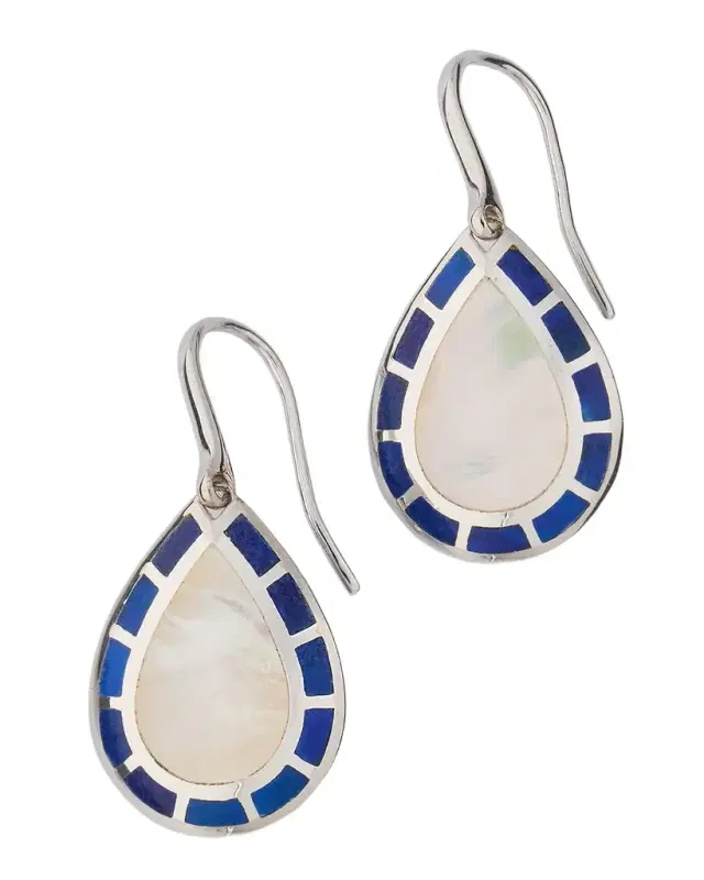 Lapis and Mother-of-Pearl Teardrop Dangle Earrings in Sterling Silver