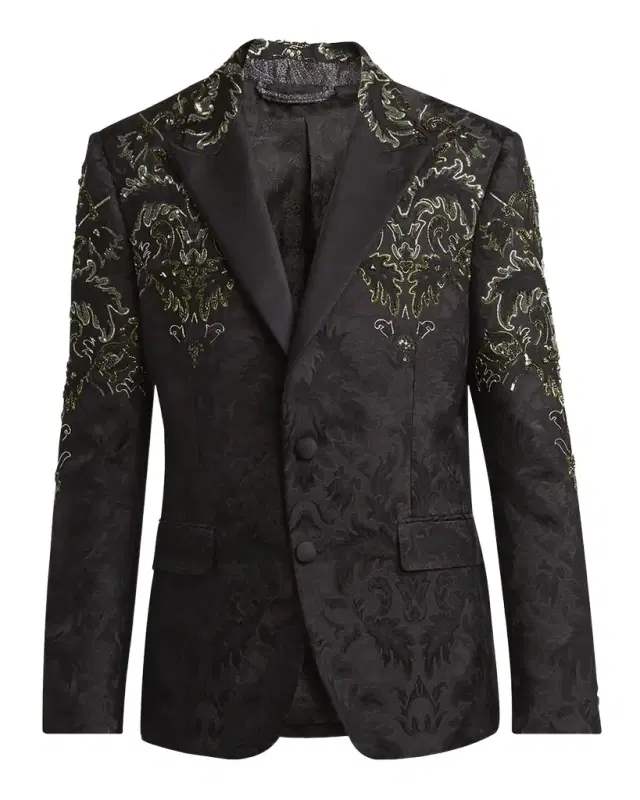 Men 's Embroidered Damask Jacquard Evening Jacket