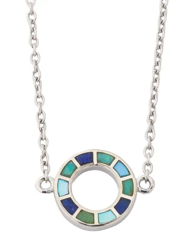 Lapis, Blue MOP and Turquoise Dash Circle Single Station Necklace