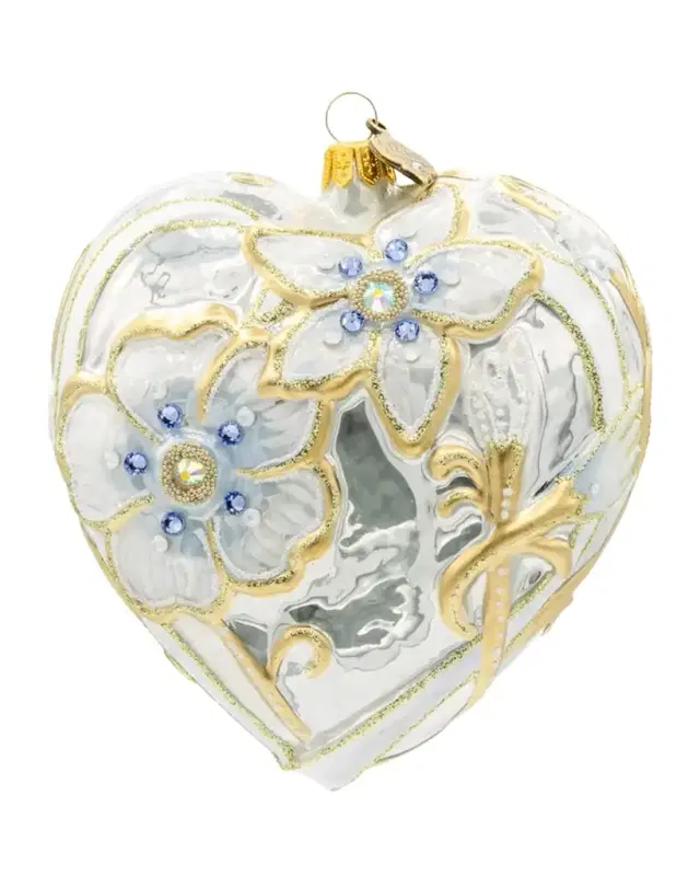 Jay Strongwater Floral Opal Heart Christmas Ornament