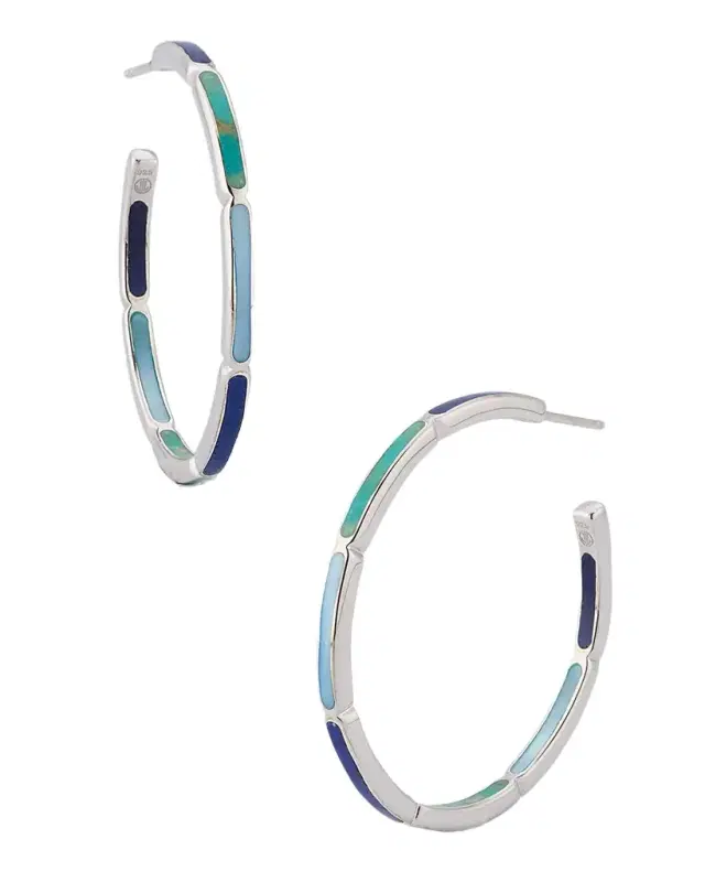 Lapis, Blue MOP and Turquoise Hoop Earrings in Sterling Silver