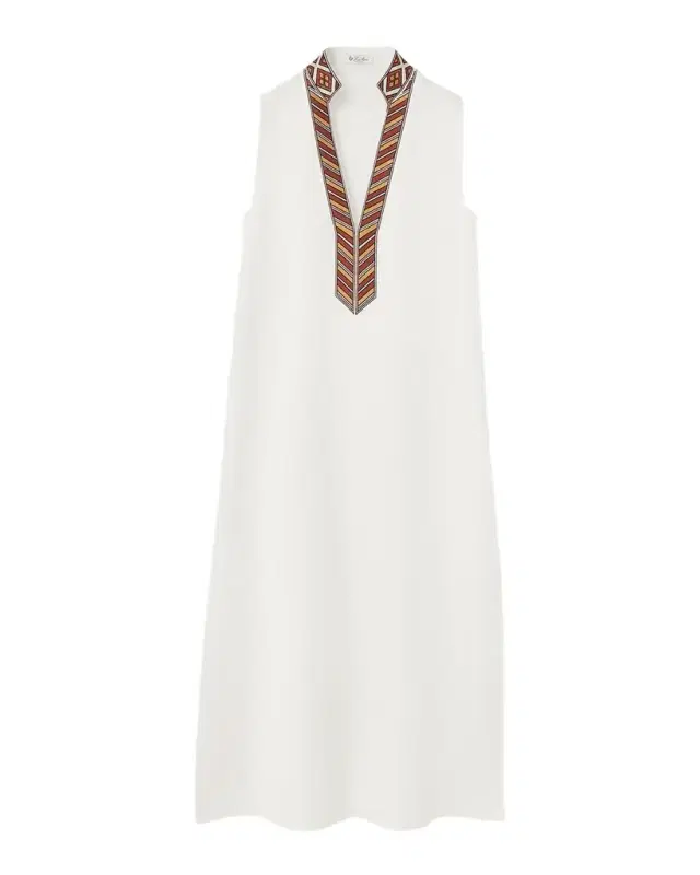 Abril Suitcase Stripe Embroidered Sleeveless Midi Dress