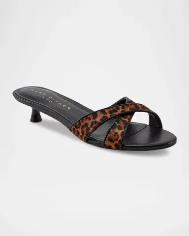 Marc Fisher LTD Tracey Leopard Calf Leather Kitten-Heel Sandals | Thumbnail 2