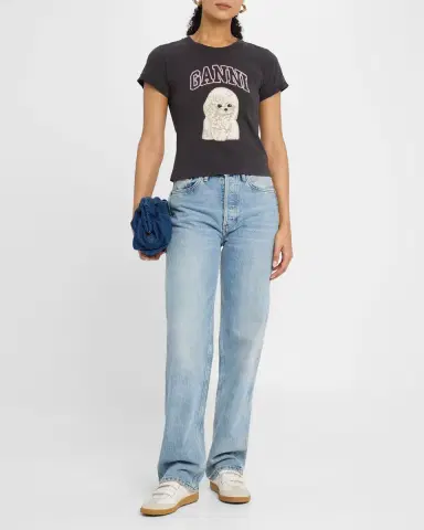 Ganni Crewneck Poodle Logo Baby Tee | Thumbnail 2