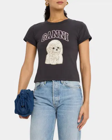 Ganni Crewneck Poodle Logo Baby Tee | Thumbnail 4