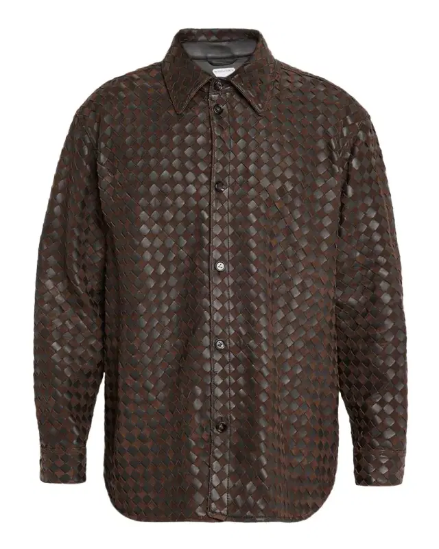 Bottega Veneta Men 's Mix Leather and Suede Intreccio Overshirt