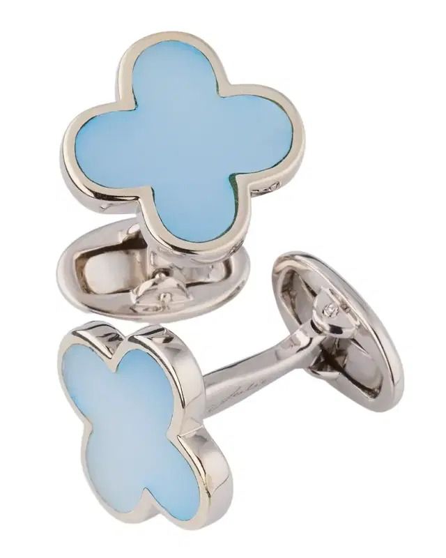 Men 's 18K Gold Vermeil Blue Mother of Pearl Clover Cufflinks