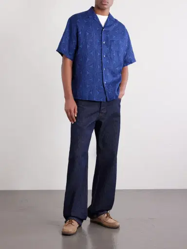 Blue Blue Japan Sakura Camp-Collar Indigo-Dyed Floral-Print Linen Shirt - Men | Thumbnail 2