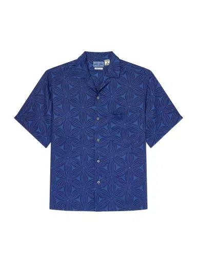 Blue Blue Japan Sakura Camp-Collar Indigo-Dyed Floral-Print Linen Shirt - Men | Thumbnail 1