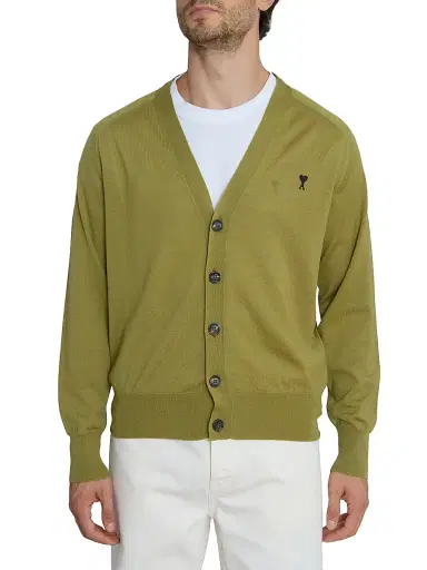 AMI PARIS Men's Embroidered Logo Wool Cardigan - Matcha Noir | Thumbnail 6 AMI PARIS Men's Embroidered Logo Wool Cardigan - Matcha Noir | Thumbnail 6