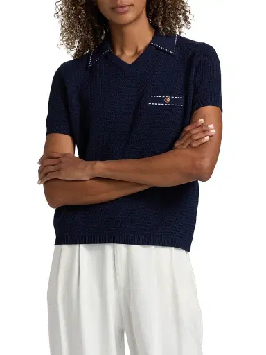 Versace Women's Cotton Knit Polo Top - Navy - Size 10 | Thumbnail 3 Versace Women's Cotton Knit Polo Top - Navy - Size 10 | Thumbnail 3
