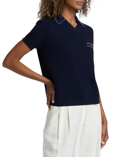 Versace Women's Cotton Knit Polo Top - Navy - Size 10 | Thumbnail 4 Versace Women's Cotton Knit Polo Top - Navy - Size 10 | Thumbnail 4