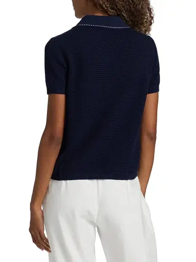 Versace Women's Cotton Knit Polo Top - Navy - Size 10 | Thumbnail 5 Versace Women's Cotton Knit Polo Top - Navy - Size 10 | Thumbnail 5