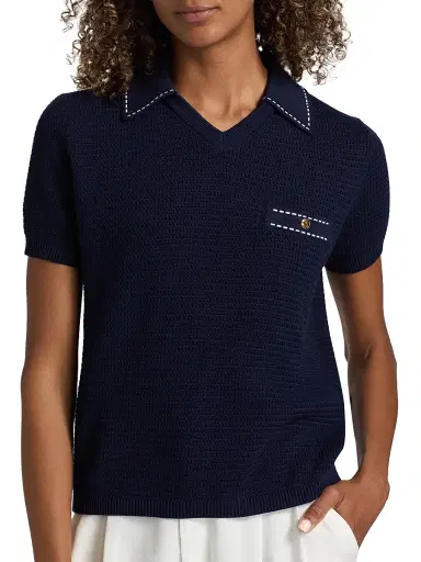Versace Women's Cotton Knit Polo Top - Navy - Size 10 | Thumbnail 6 Versace Women's Cotton Knit Polo Top - Navy - Size 10 | Thumbnail 6