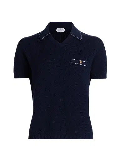 Versace Women's Cotton Knit Polo Top - Navy - Size 10 | Thumbnail 1 Versace Women's Cotton Knit Polo Top - Navy - Size 10 | Thumbnail 1