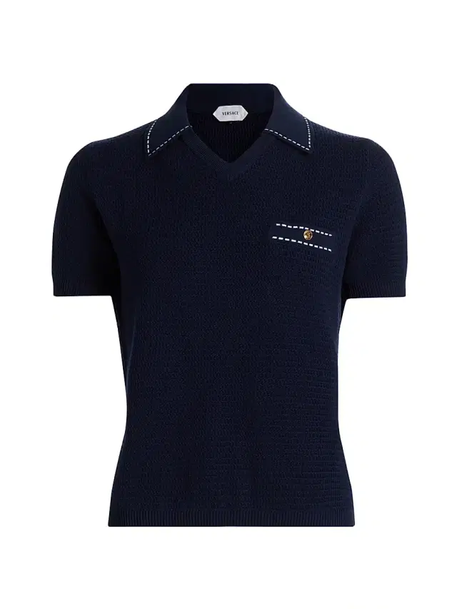 Versace Women's Cotton Knit Polo Top - Navy