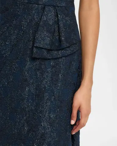 Aidan Mattox One-Shoulder Metallic Jacquard Column Gown | Thumbnail 4