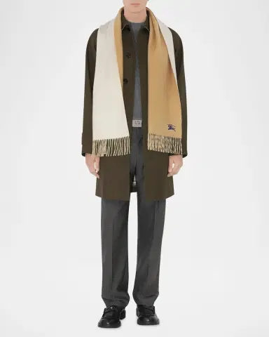 Burberry Men's Cashmere Double-Face EKD Embroidered Scarf | Thumbnail 2 Burberry Men's Cashmere Double-Face EKD Embroidered Scarf | Thumbnail 2