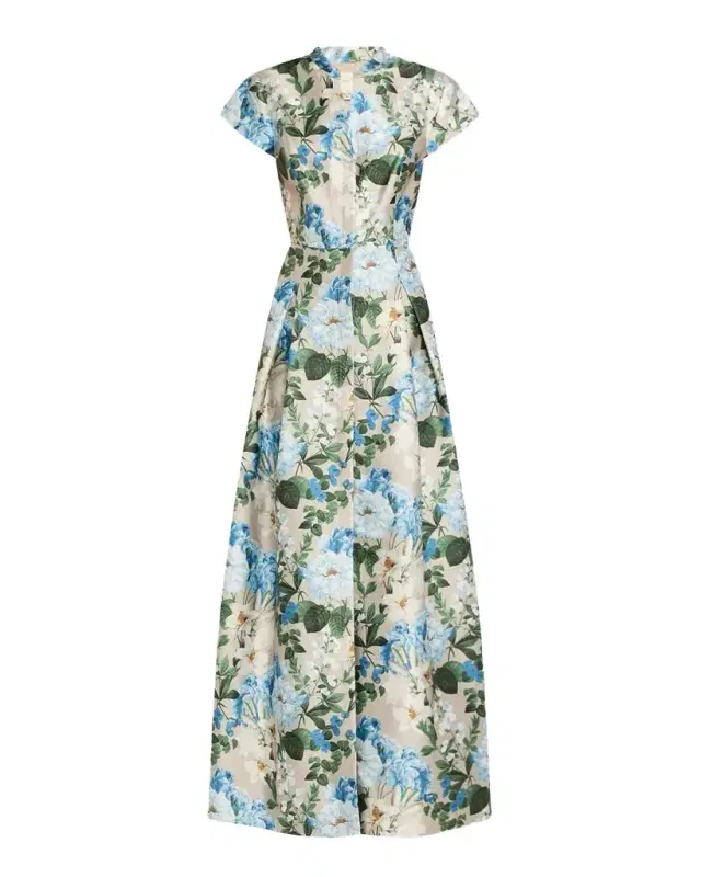 SACHIN & BABI Marta Pleated Floral-Print Mikado Gown