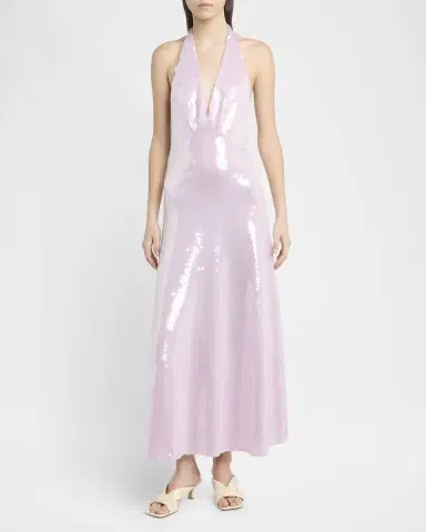 Bottega Veneta Shiny Sequined Plunging Halter Backless Midi Dress | Thumbnail 2 Bottega Veneta Shiny Sequined Plunging Halter Backless Midi Dress | Thumbnail 2
