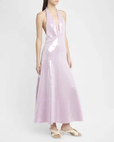 Bottega Veneta Shiny Sequined Plunging Halter Backless Midi Dress | Thumbnail 4 Bottega Veneta Shiny Sequined Plunging Halter Backless Midi Dress | Thumbnail 4