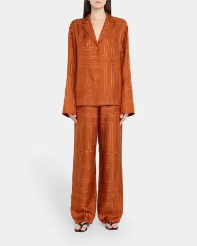 TOTEME Monogram Silk Pajama Bottoms | Thumbnail 2 TOTEME Monogram Silk Pajama Bottoms | Thumbnail 2