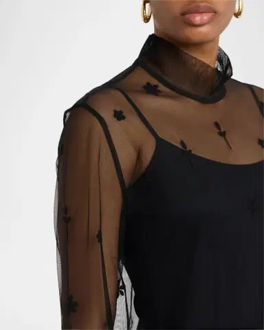 TOTEME Turtleneck Floral Tulle Long-Sleeve Blouse | Thumbnail 5