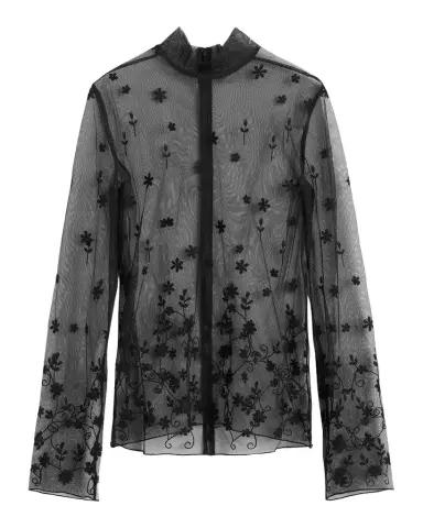 TOTEME Turtleneck Floral Tulle Long-Sleeve Blouse | Thumbnail 1