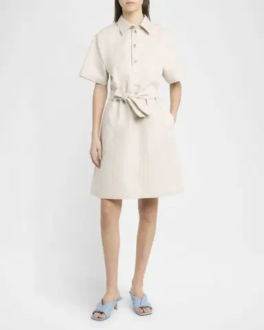 Bottega Veneta Short-Sleeve Belted Cotton-Linen Twill Mini Shirtdress | Thumbnail 2 Bottega Veneta Short-Sleeve Belted Cotton-Linen Twill Mini Shirtdress | Thumbnail 2
