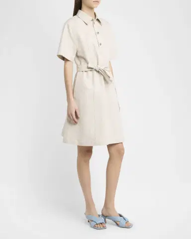 Bottega Veneta Short-Sleeve Belted Cotton-Linen Twill Mini Shirtdress | Thumbnail 4 Bottega Veneta Short-Sleeve Belted Cotton-Linen Twill Mini Shirtdress | Thumbnail 4