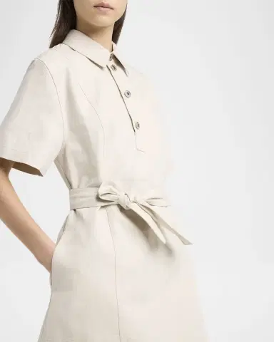 Bottega Veneta Short-Sleeve Belted Cotton-Linen Twill Mini Shirtdress | Thumbnail 5 Bottega Veneta Short-Sleeve Belted Cotton-Linen Twill Mini Shirtdress | Thumbnail 5