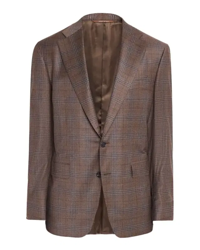 Plaid Wool Single-Breasted Blazer