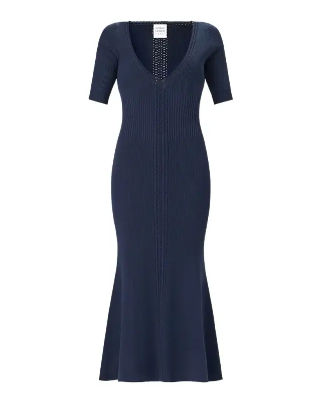 Herve Leger The Aria Rib Knit Mermaid Midi Dress