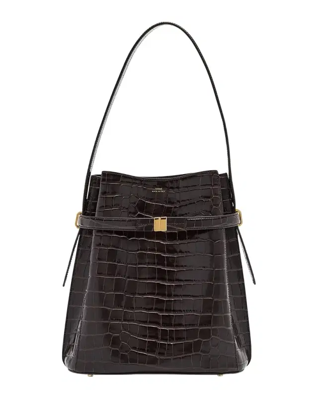 Toteme Belted Croc-Embossed Leather Bucket Bag