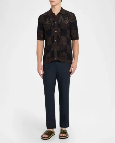 Reiss Men's Alfred Checkered Crochet Short-Sleeve Shirt | Thumbnail 2 Reiss Men's Alfred Checkered Crochet Short-Sleeve Shirt | Thumbnail 2