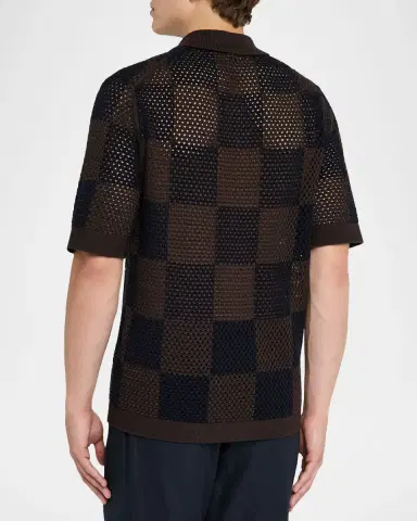Reiss Men's Alfred Checkered Crochet Short-Sleeve Shirt | Thumbnail 3 Reiss Men's Alfred Checkered Crochet Short-Sleeve Shirt | Thumbnail 3